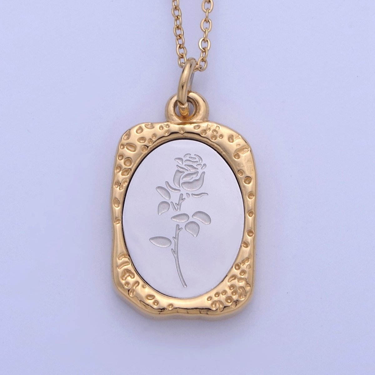 Gold Flower Tag Charm Engraved Floral Pendant Necklace with Satellite Chain Necklace Wholesale Fashion Jewelry | WA-708 to WA-720 Clearance Pricing - DLUXCA
