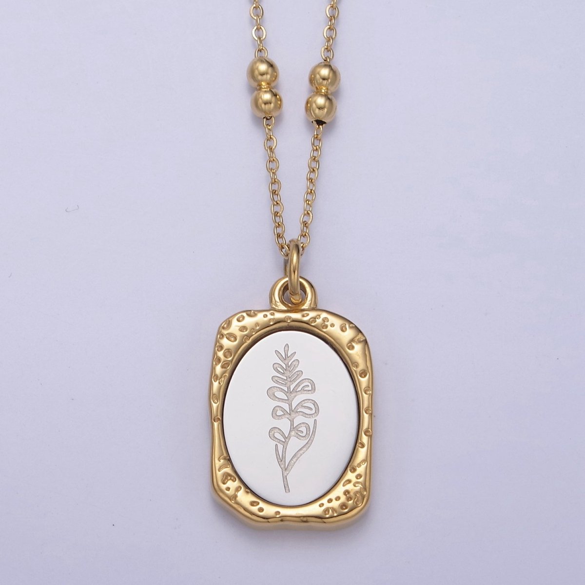 Gold Flower Tag Charm Engraved Floral Pendant Necklace with Satellite Chain Necklace Wholesale Fashion Jewelry | WA-708 to WA-720 Clearance Pricing - DLUXCA