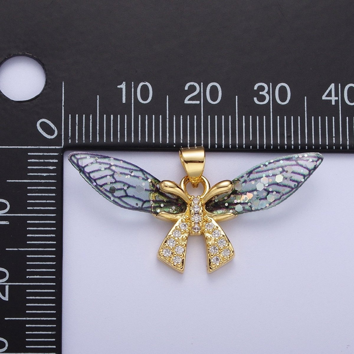 Gold Fuchsia / Blue Micro Paved CZ Fairy Butterfly Pendant For Jewelry Making H-925 H-928 - DLUXCA