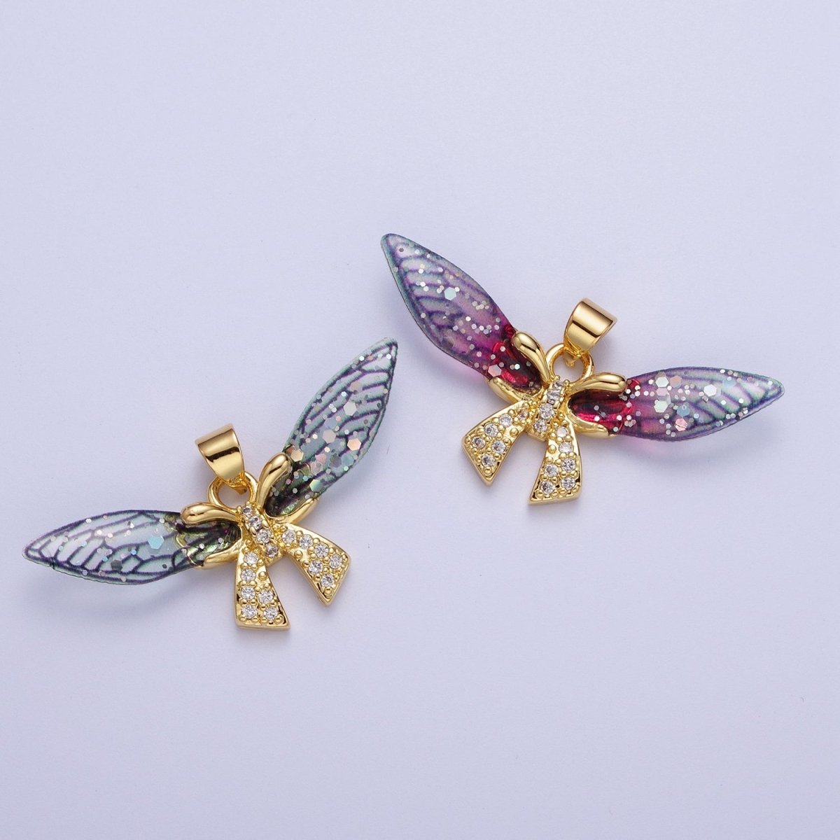 Gold Fuchsia / Blue Micro Paved CZ Fairy Butterfly Pendant For Jewelry Making H-925 H-928 - DLUXCA