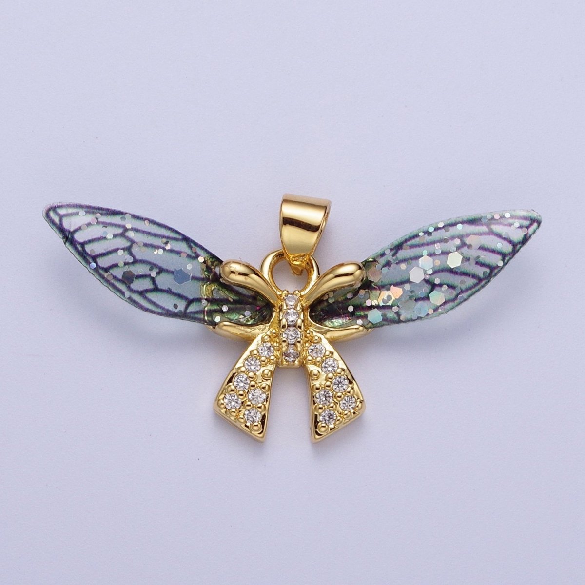 Gold Fuchsia / Blue Micro Paved CZ Fairy Butterfly Pendant For Jewelry Making H-925 H-928 - DLUXCA