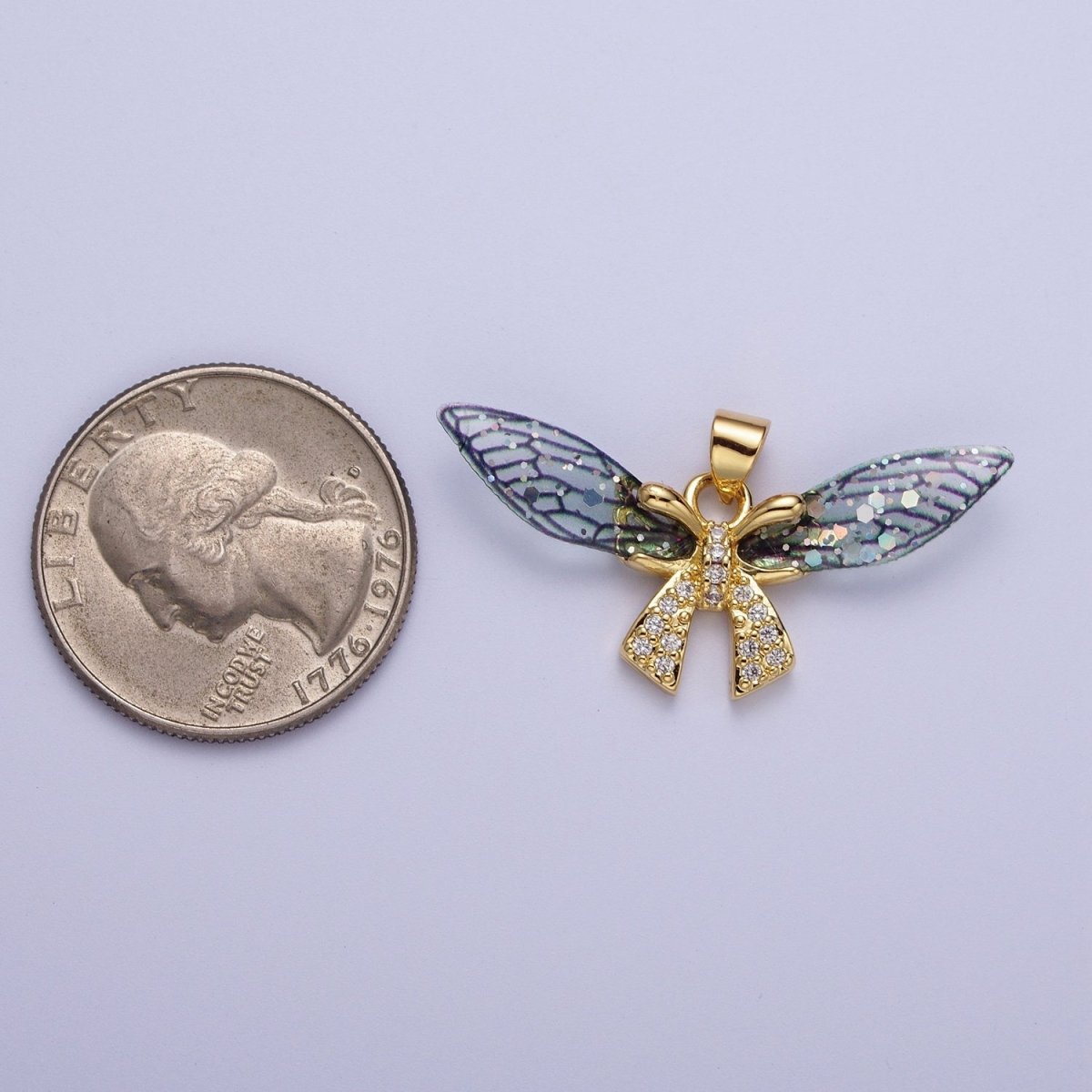 Gold Fuchsia / Blue Micro Paved CZ Fairy Butterfly Pendant For Jewelry Making H-925 H-928 - DLUXCA