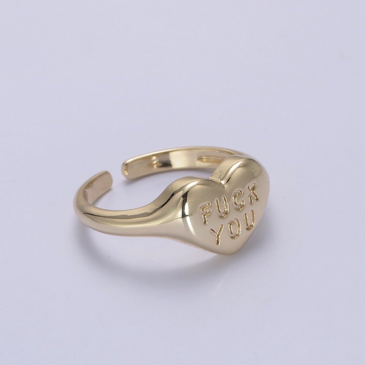 Gold Fuck You Ring, Heart Shaped Signet, Fuckoff rings oval signet ring gold rings for women S-377 - DLUXCA