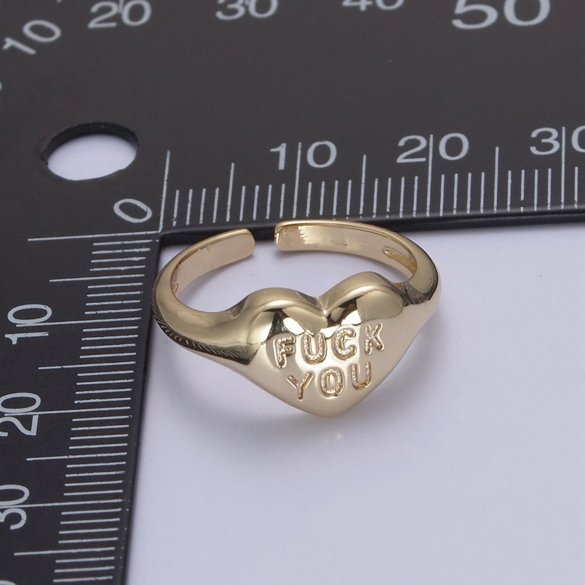 Gold Fuck You Ring, Heart Shaped Signet, Fuckoff rings oval signet ring gold rings for women S-377 - DLUXCA