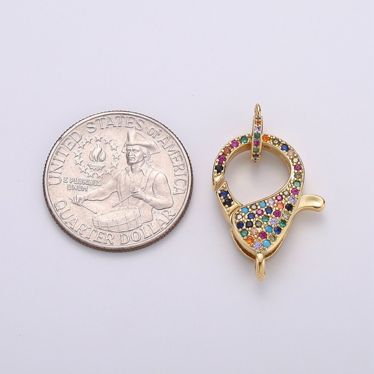 Gold Full Pave Lobster Clasp, 30x18mm, Clear Pave Clasp Rainbow Pave Clasp for Necklace Bracelet End Clasp K-916 K-917 - DLUXCA