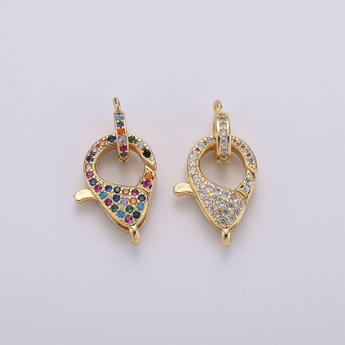 Gold Full Pave Lobster Clasp, 30x18mm, Clear Pave Clasp Rainbow Pave Clasp for Necklace Bracelet End Clasp K-916 K-917 - DLUXCA