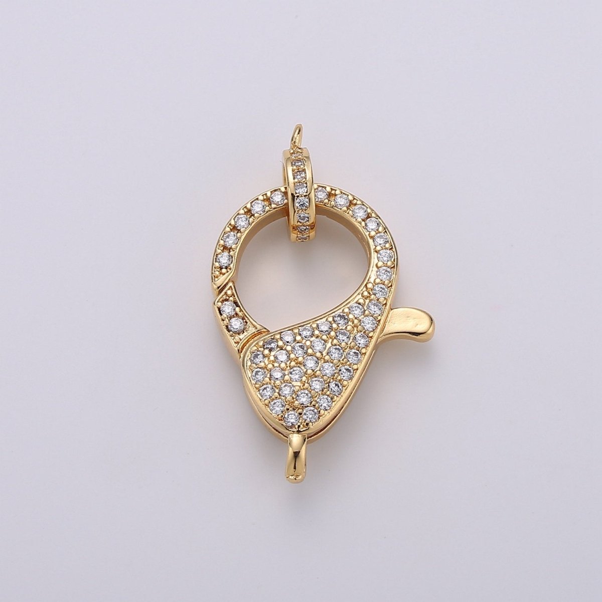 Gold Full Pave Lobster Clasp, 30x18mm, Clear Pave Clasp Rainbow Pave Clasp for Necklace Bracelet End Clasp K-916 K-917 - DLUXCA