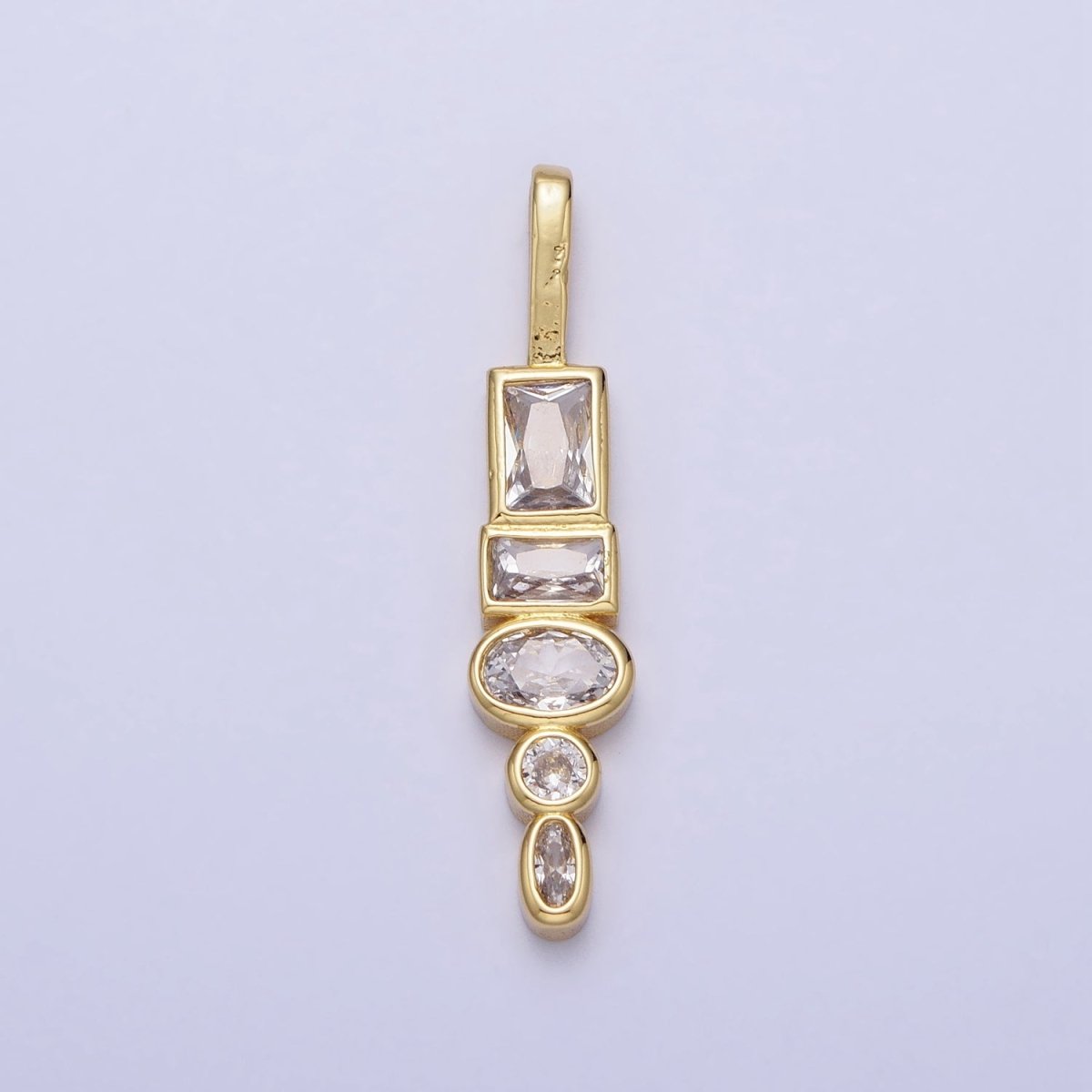 Gold Geometric Clear, Pink CZ Cubic Zirconia Baguette Oval Pendant | AA170 AA171 - DLUXCA