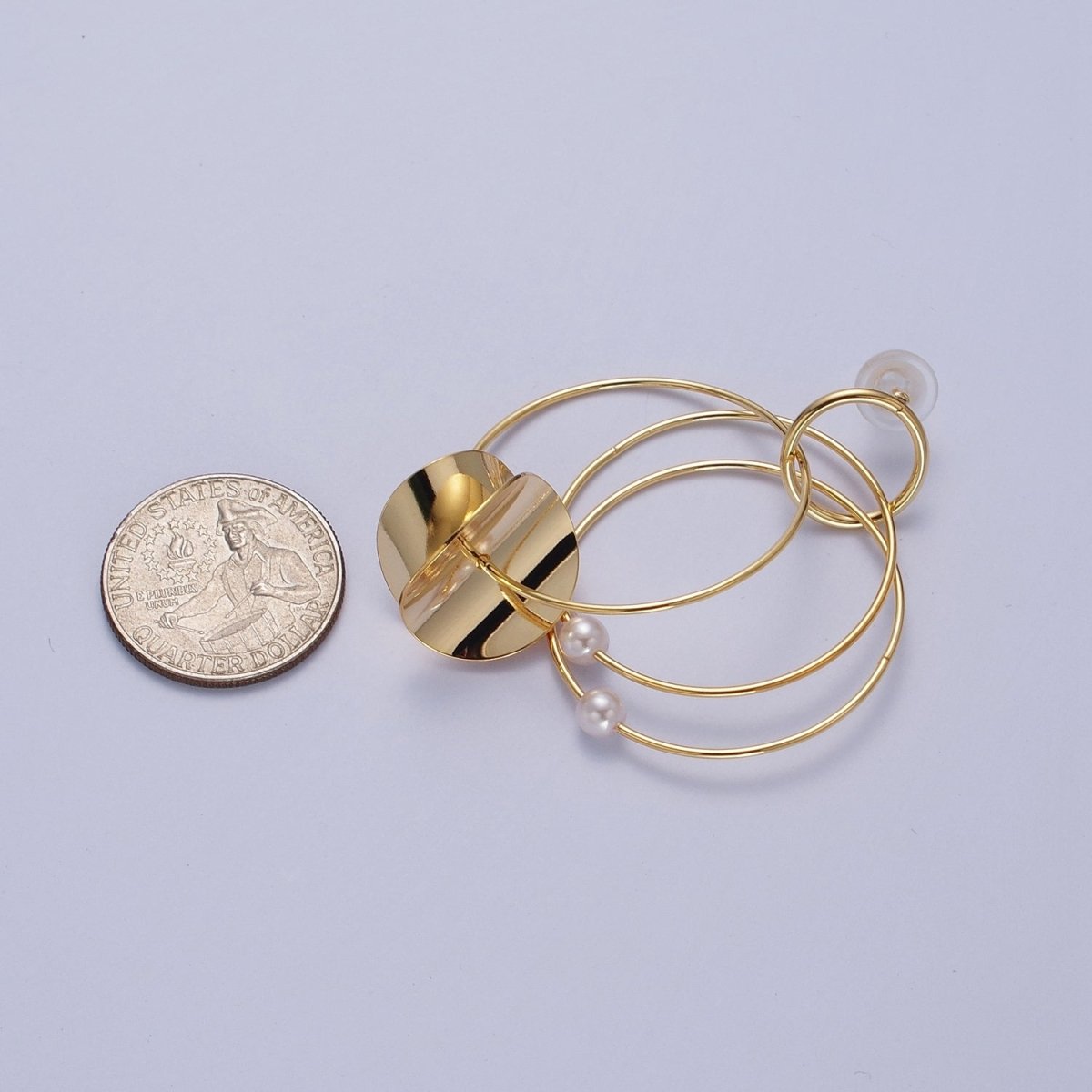 Gold Geometric Multiple Circle Hoop Pearl Drop Earrings | Y-151 - DLUXCA