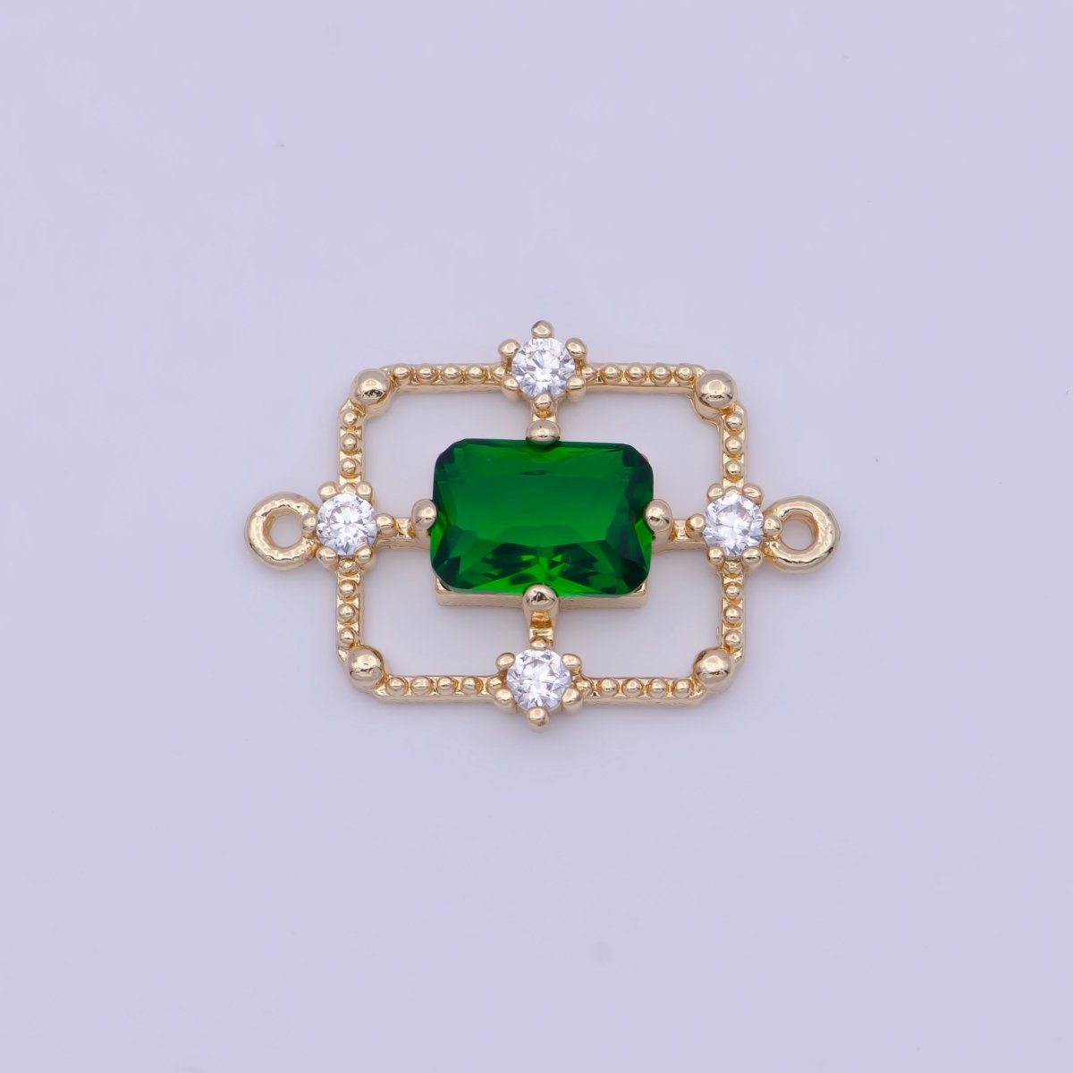 Gold Green / Clear Baguette CZ Charm Connector Geometric Rectangle Link Connector Supply G-562 G-563 - DLUXCA