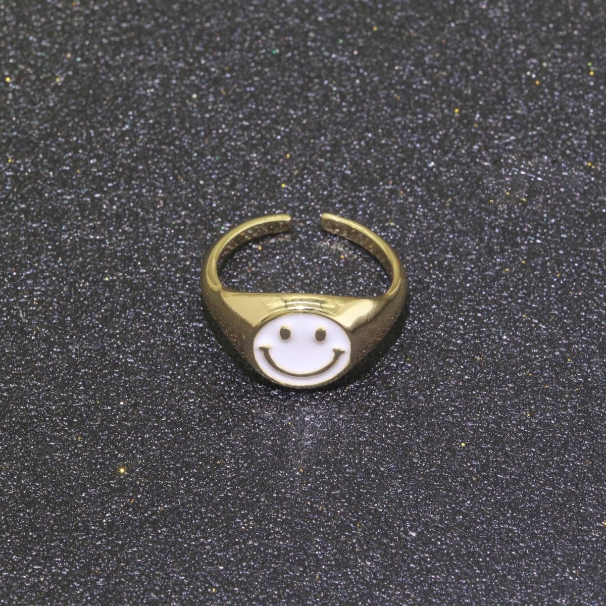 Gold Happy Face Ring • Smiley Face Ring • Enamel Epoxy Emoji Ring • Signet Ring• Birthday Gift y2k Jewelry for Teenager O-425 ~ O-430 - DLUXCA