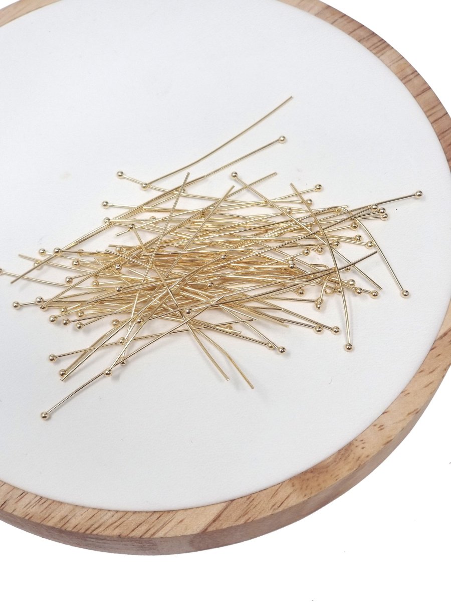 Gold Head Pins Silver Ball Point Headpins, 0.5mm (24 Gauge) by 25mm,35mm,45mm Gold Plated Brass Ball L-536 L-543~L-545 - DLUXCA