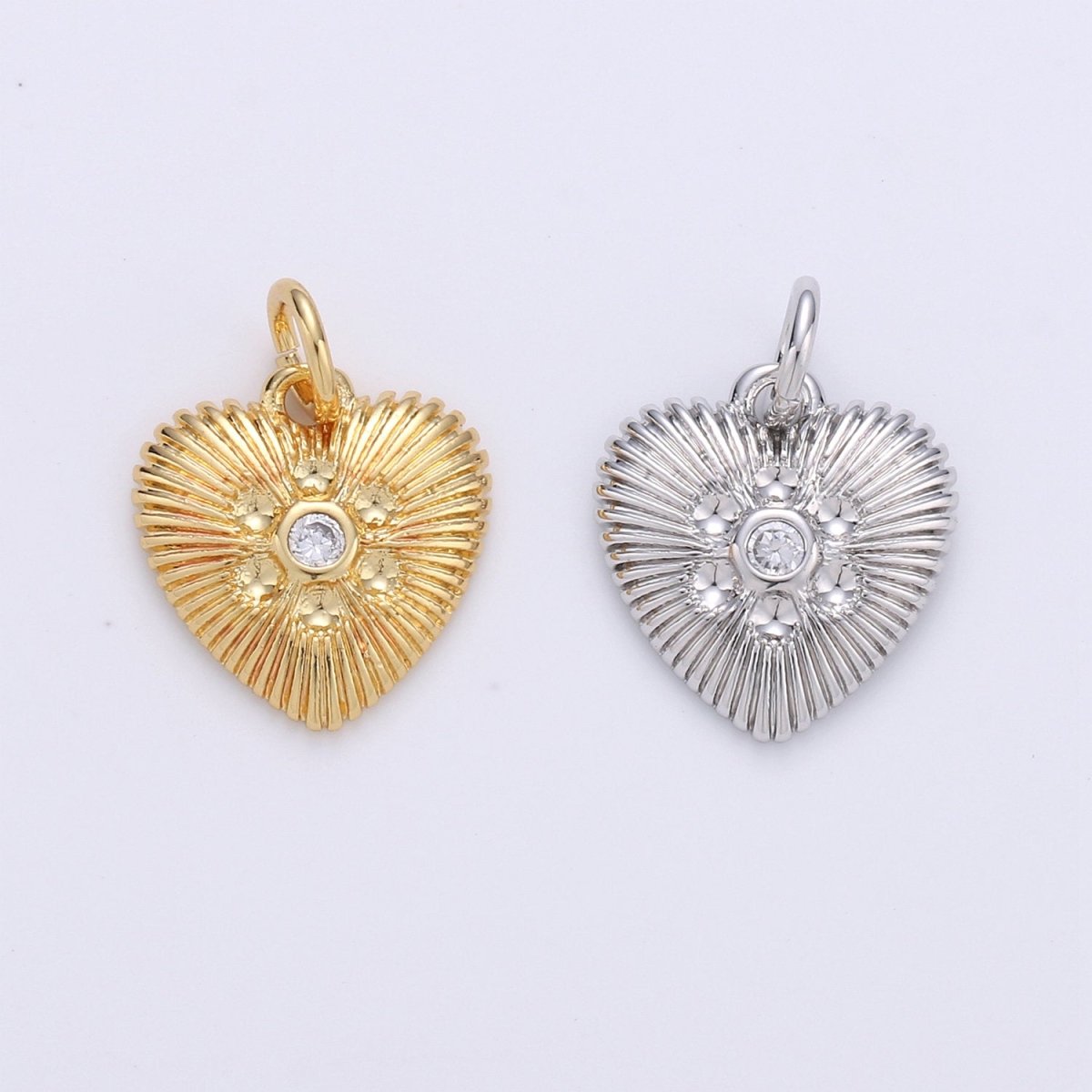 Gold Heart Charm 24k Gold Filled Micro Pave Spike Heart Amor Amore Pendant for Necklace Earring Jewelry Making D-256 D-257 - DLUXCA