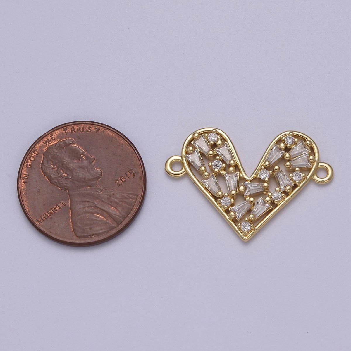 Gold Heart Clear CZ Micro Pave Charm Connector Baguette Cluster Link Connector F-056 - DLUXCA