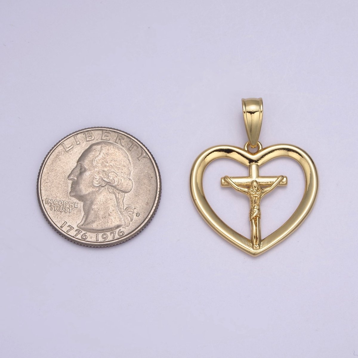 Gold Heart Cross Pendant Crucifix Jesus Charm for Necklace Bracelet Rosary Component H-701 - DLUXCA