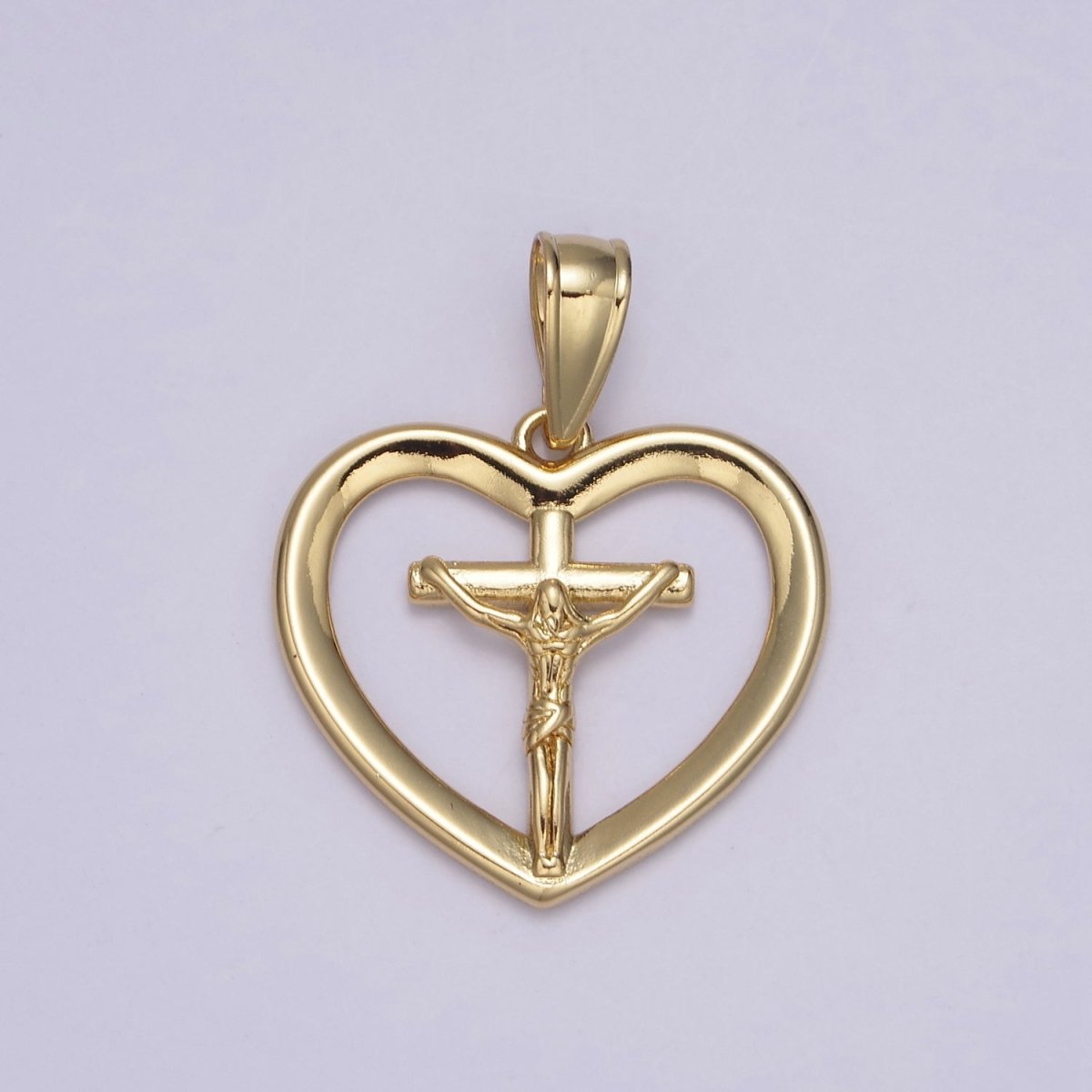 Gold Heart Cross Pendant Crucifix Jesus Charm for Necklace Bracelet Rosary Component H-701 - DLUXCA