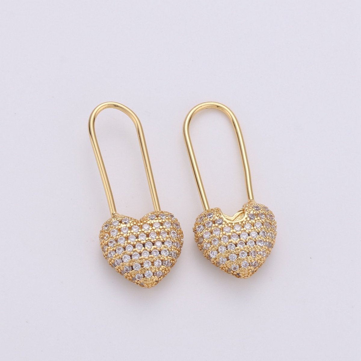 Gold Heart earrings Pin earrings Heart jewelry Unique earrings Unique jewelry Gold earrings Dainty earrings Delicate Earrings K-543 - DLUXCA