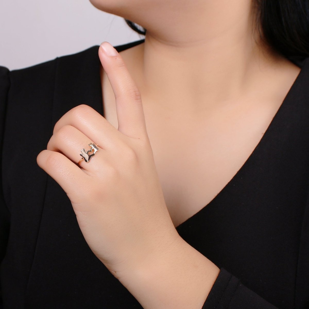 Gold Heart Hand Gesture Ring Heart Shaped Hands - Heart Sign - Heart Hands Ring- Hands Jewelry for Valentine Gift BFF friend R-245 - DLUXCA