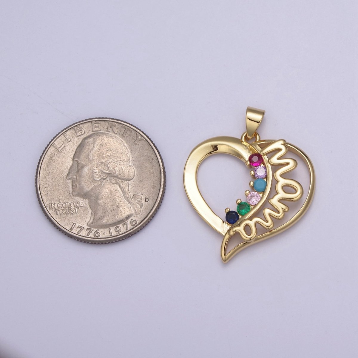 Gold Heart MAMA CZ Mom Charm Pendant For Mother Day Jewelry Making Earrings Bracelets H-742 - DLUXCA