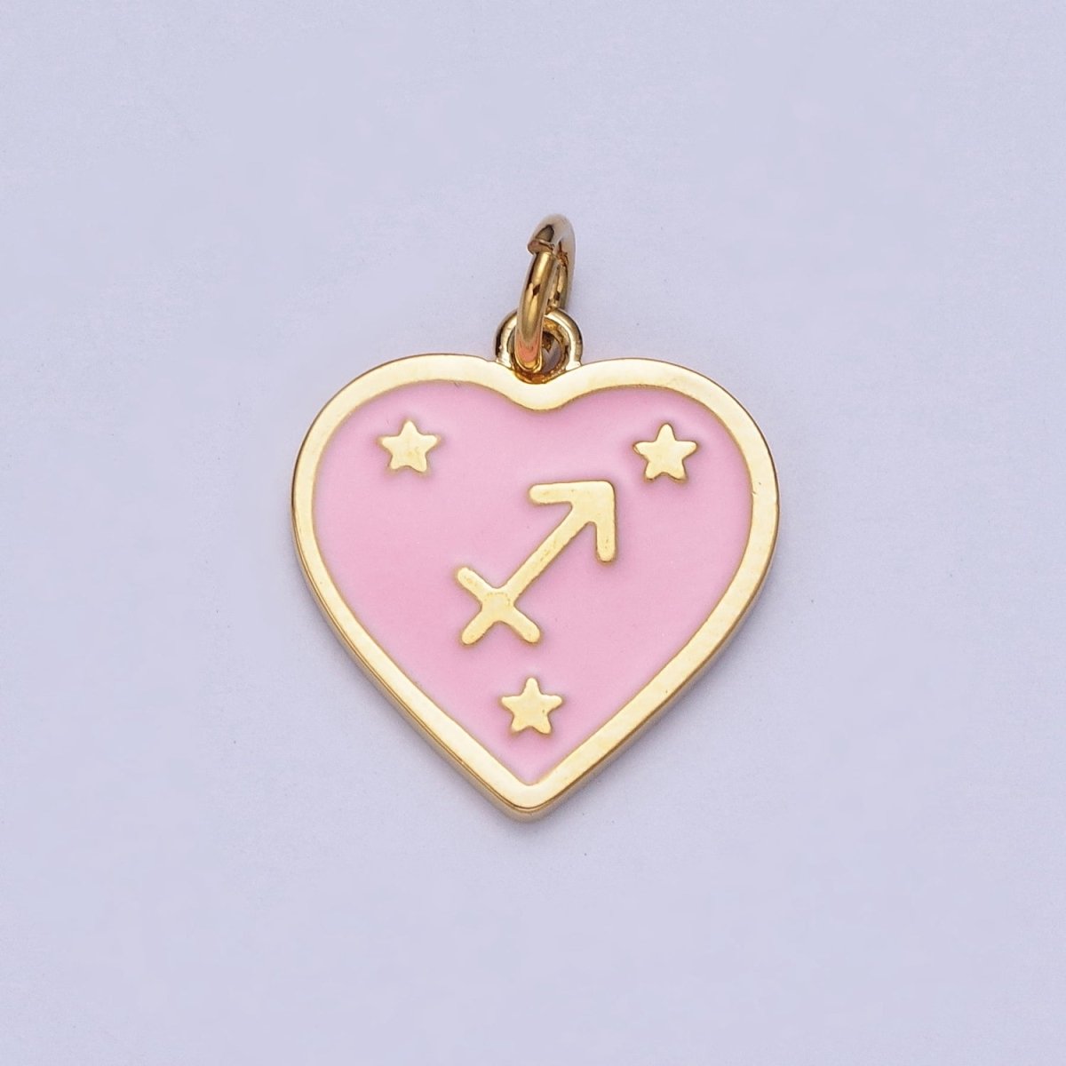 Gold Heart Pink Enamel Zodiac Constellation Charms Astrology Birth Star Sign for Necklace Bracelet Earring Supply |X-793-X-804 - DLUXCA