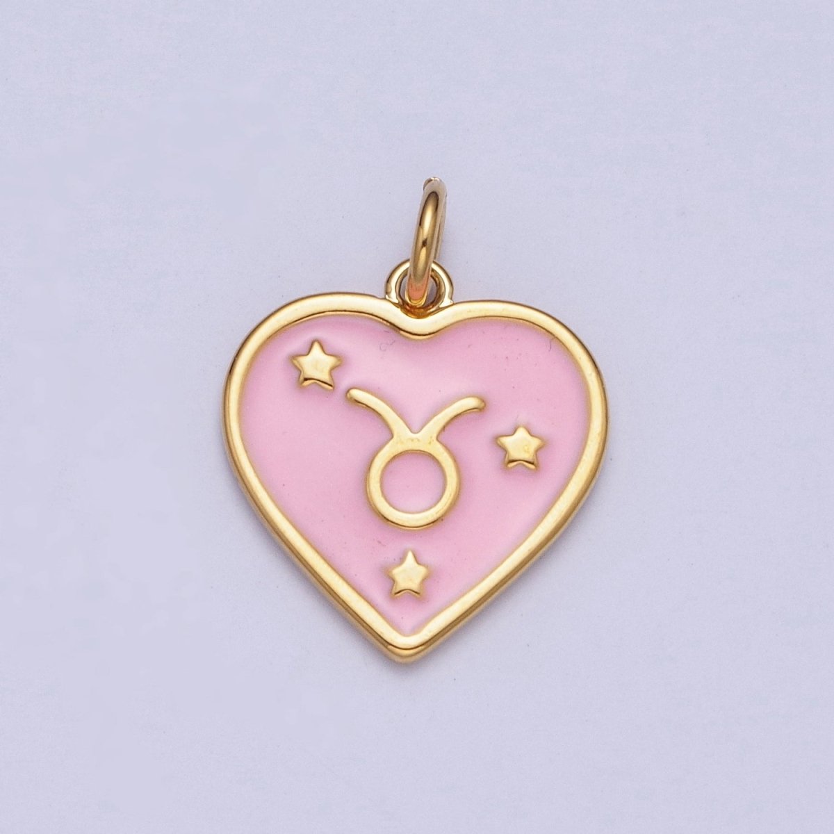 Gold Heart Pink Enamel Zodiac Constellation Charms Astrology Birth Star Sign for Necklace Bracelet Earring Supply |X-793-X-804 - DLUXCA