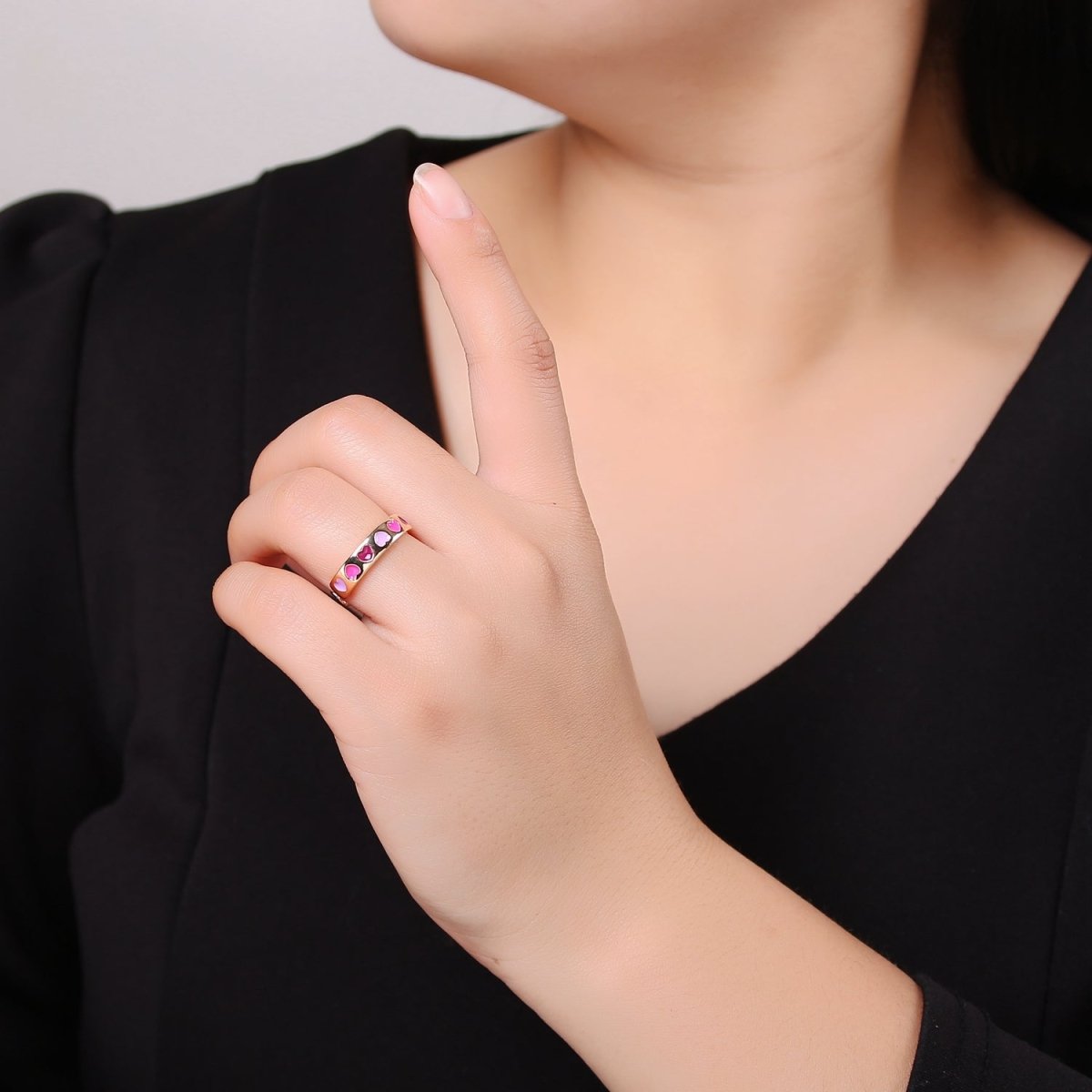 Gold Heart Ring, Love Ring, Open Heart Ring Adjustable Open Ring, Gold Stacking Ring Minimalist Heart Ring for Relationship Friendship Ring R323 - DLUXCA