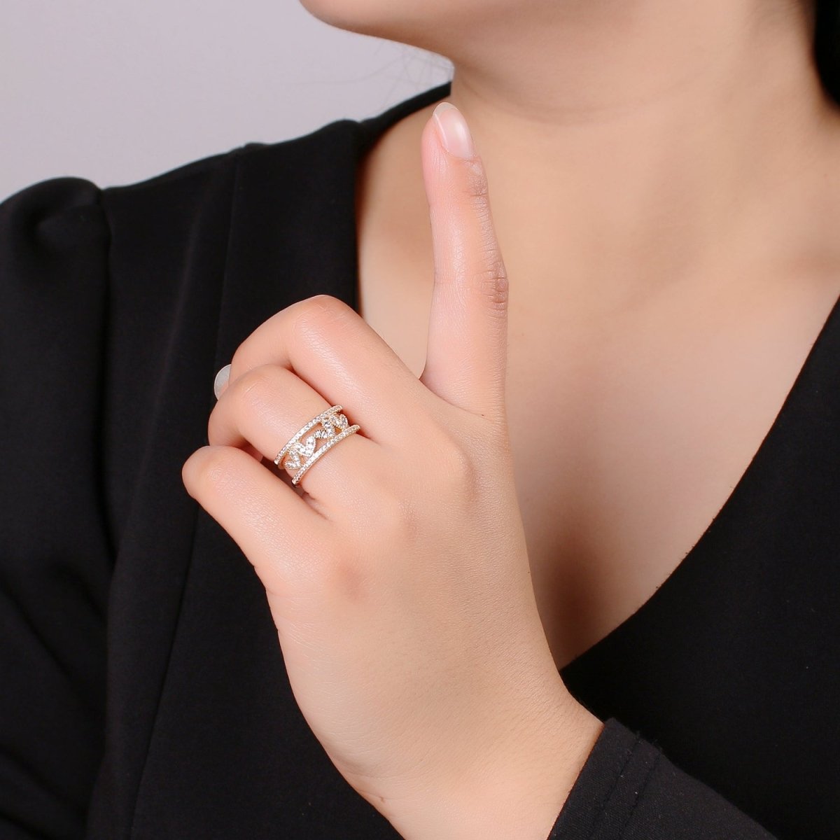 Gold Heart rings, heart adjustable ring, open heart rings, gold love rings, Valentine Gift LOVE adjustable rings R-181 R-462 - DLUXCA