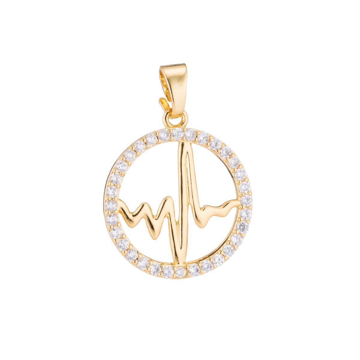 Gold Heartbeat, Pulse Strength Science Medical Doctor Nurse Cubic Zirconia Necklace Pendant Charm Bead Bails Findings for Jewelry Making H-076 - DLUXCA