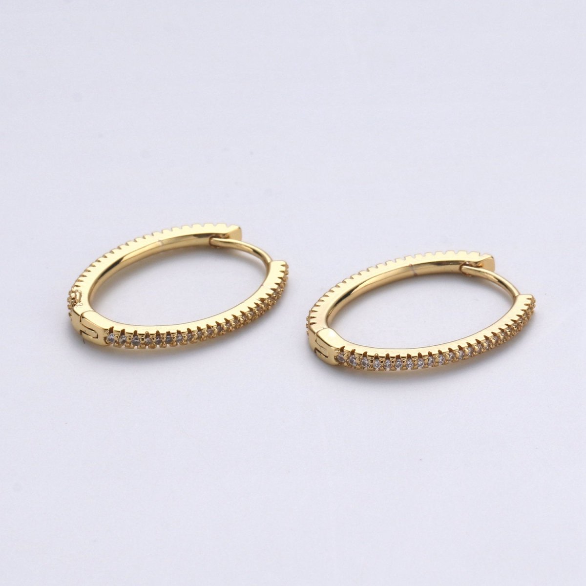 Gold Hoop Earrings, 14K Gold Plated Sterling Silver Earrings, Micro Pave CZ Hoops, CZ Diamond Huggie Hoop, Hypoallergenic, K-618, K-619 - DLUXCA