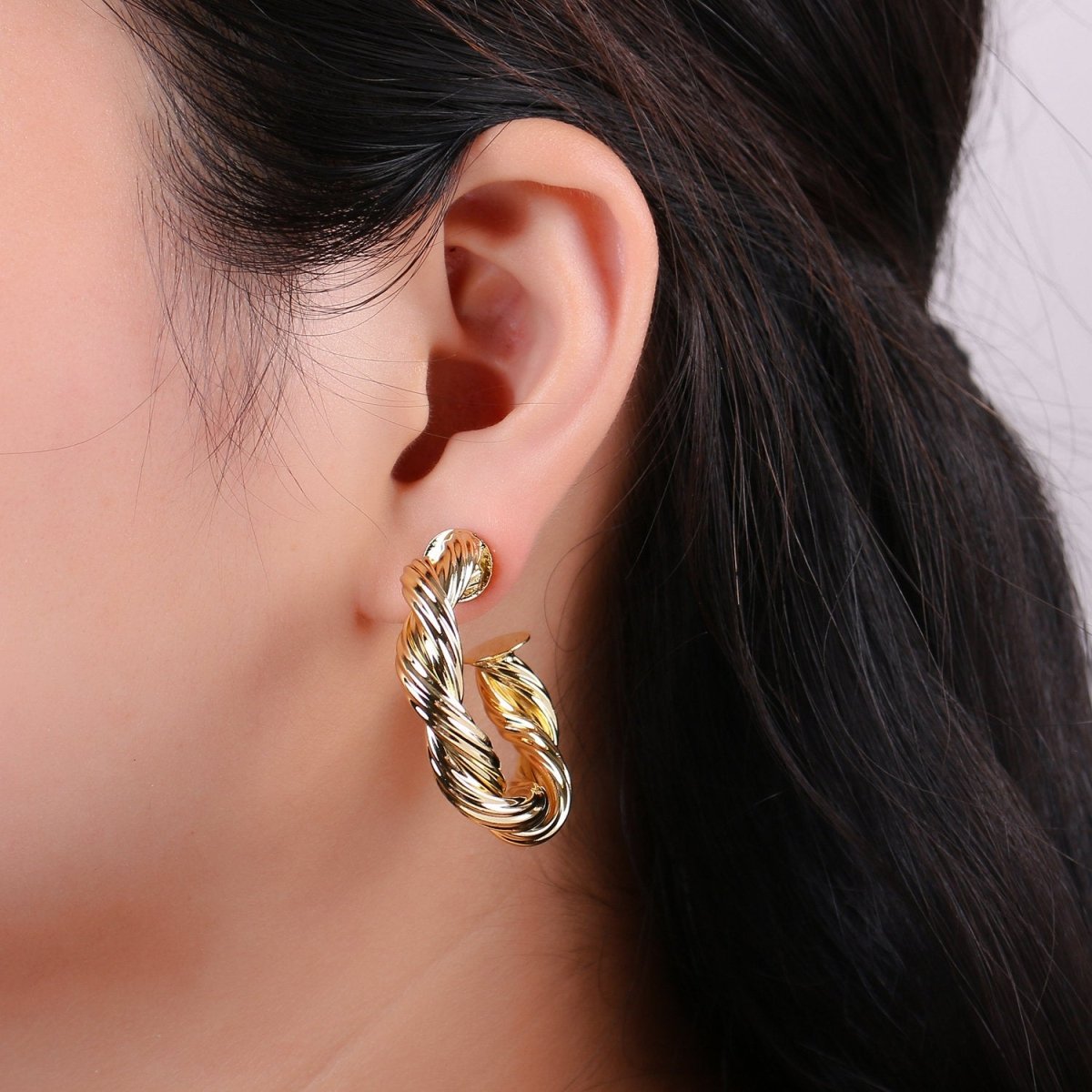 Gold Hoop Earrings, Small tube Hoop Earrings, Medium Twisted Hoop Earrings, chunky Gold Hoop Earrings, Thick 14k Gold Filled Hoop Earrings - DLUXCA