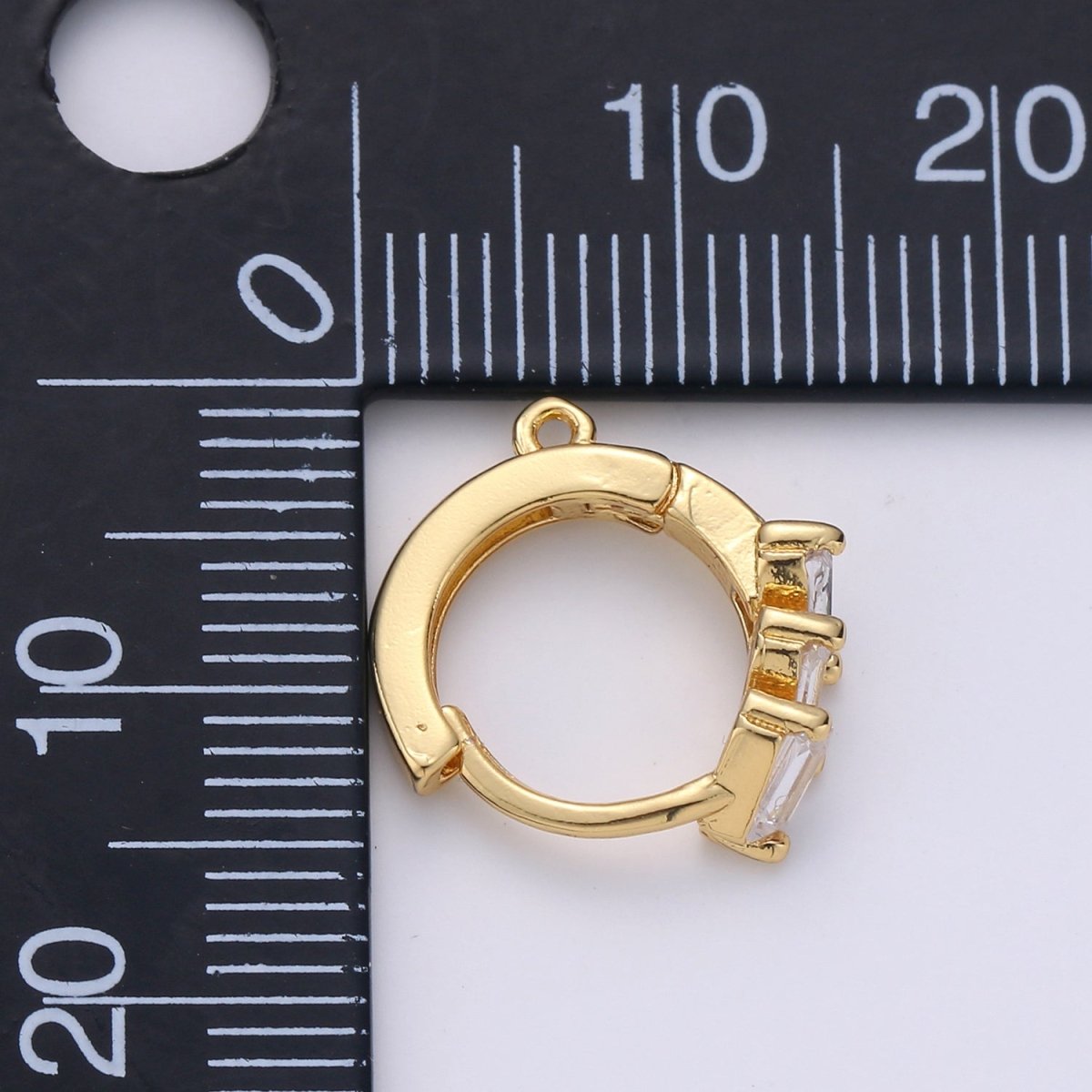 GOLD HUGGIE EARRINGS, 14K Gold Cubic Zirconia Hoops, Clear Rectangle Crystal Loops, Huggie Hoop Earring, Hoop Earrings, Huggie Earrings K-834 - DLUXCA