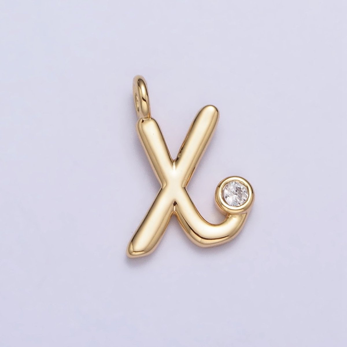 Gold Initial Alphabet Lower Case Cursive Letter Clear CZ Personalized Charm | AC062 - AC087 - DLUXCA