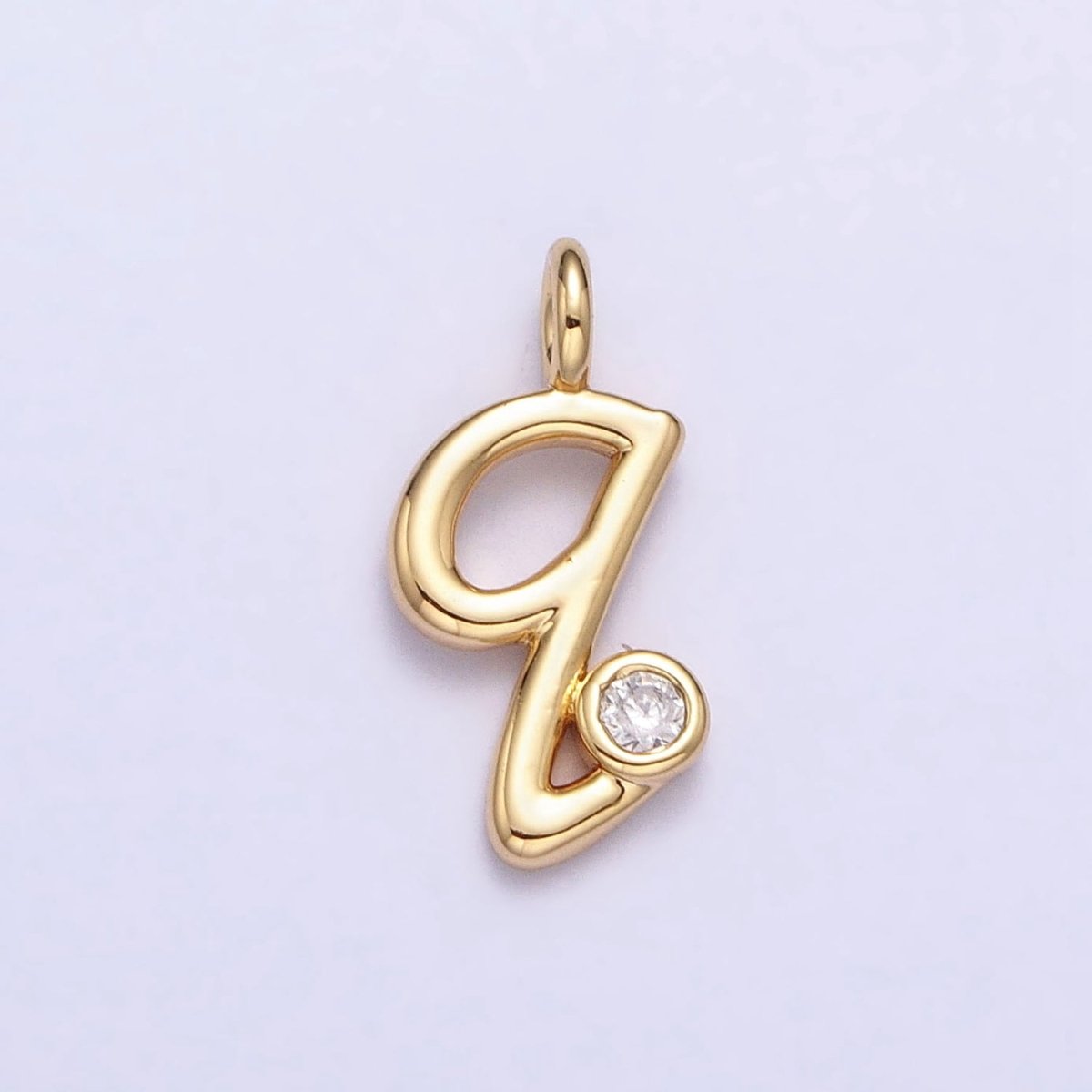 Gold Initial Alphabet Lower Case Cursive Letter Clear CZ Personalized Charm | AC062 - AC087 - DLUXCA