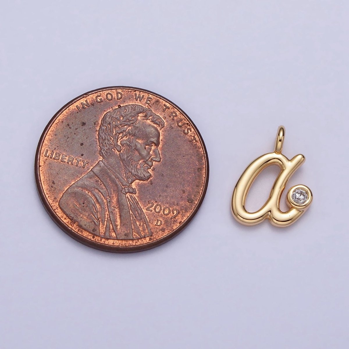 Gold Initial Alphabet Lower Case Cursive Letter Clear CZ Personalized Charm | AC062 - AC087 - DLUXCA