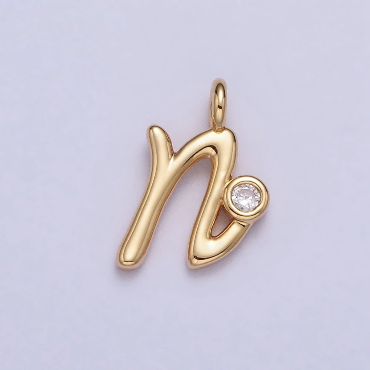 Gold Initial Alphabet Lower Case Cursive Letter Clear CZ Personalized Charm | AC062 - AC087 - DLUXCA
