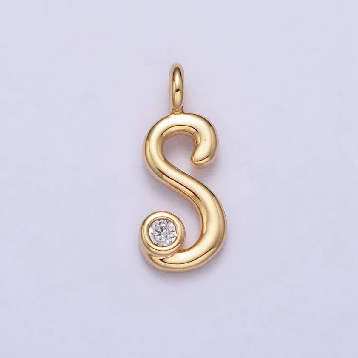 Gold Initial Alphabet Lower Case Cursive Letter Clear CZ Personalized Charm | AC062 - AC087 - DLUXCA
