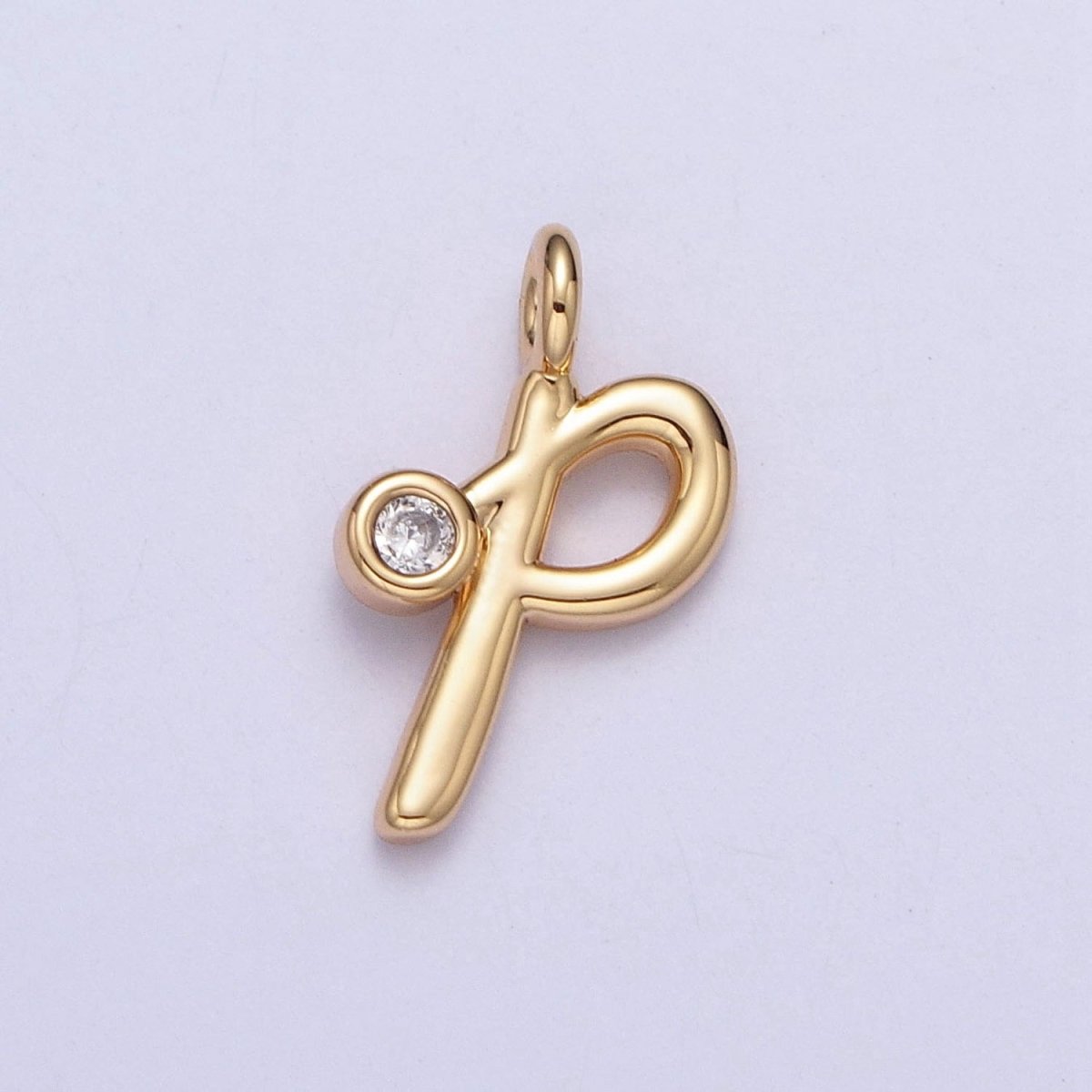Gold Initial Alphabet Lower Case Cursive Letter Clear CZ Personalized Charm | AC062 - AC087 - DLUXCA