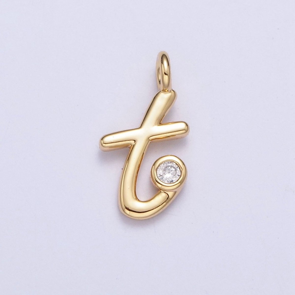 Gold Initial Alphabet Lower Case Cursive Letter Clear CZ Personalized Charm | AC062 - AC087 - DLUXCA