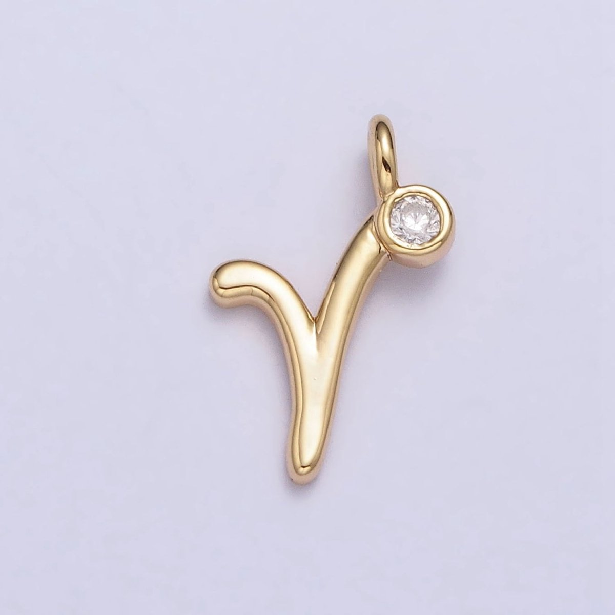 Gold Initial Alphabet Lower Case Cursive Letter Clear CZ Personalized Charm | AC062 - AC087 - DLUXCA