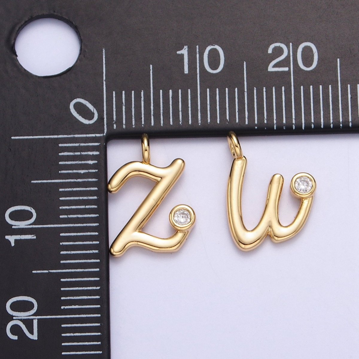 Gold Initial Alphabet Lower Case Cursive Letter Clear CZ Personalized Charm | AC062 - AC087 - DLUXCA