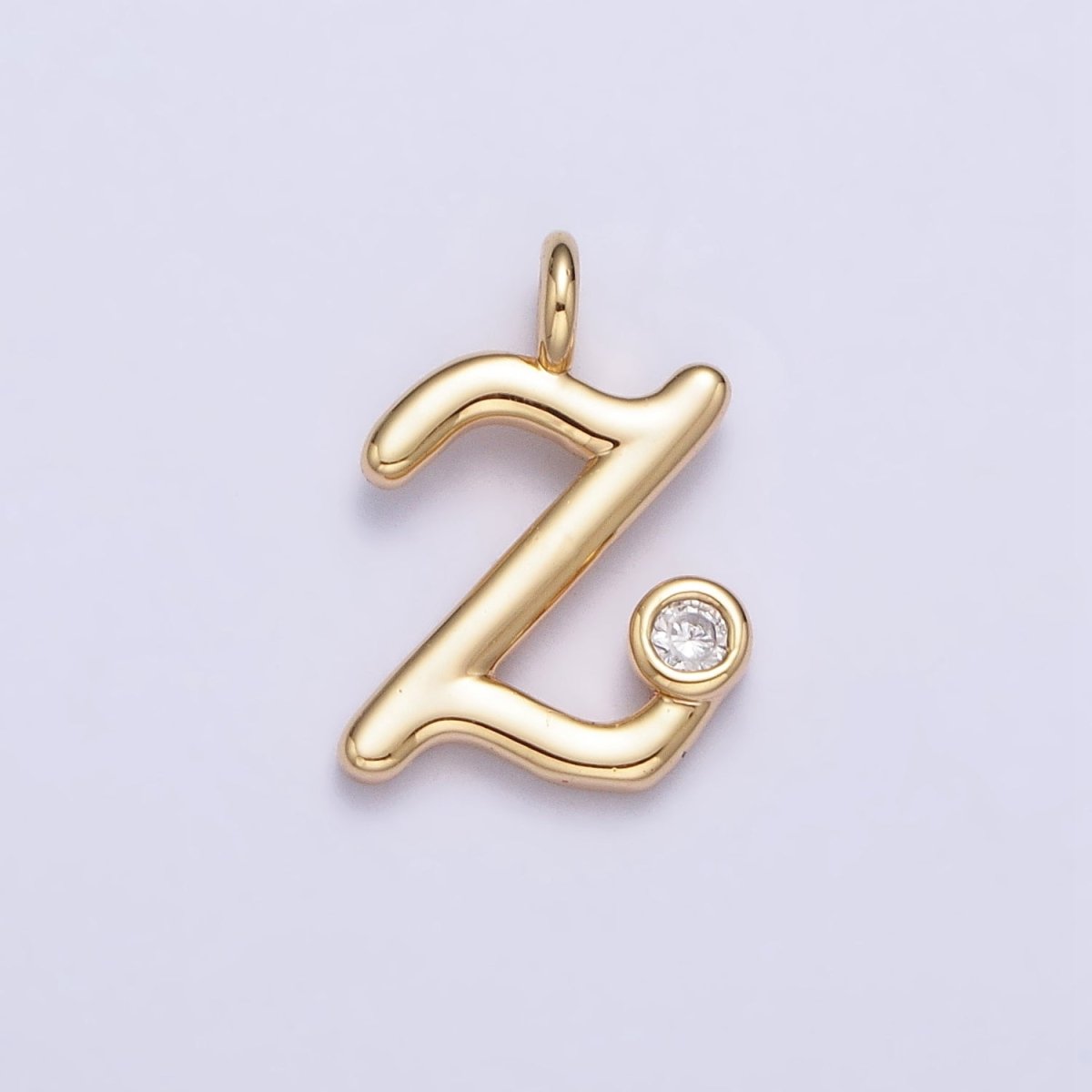 Gold Initial Alphabet Lower Case Cursive Letter Clear CZ Personalized Charm | AC062 - AC087 - DLUXCA