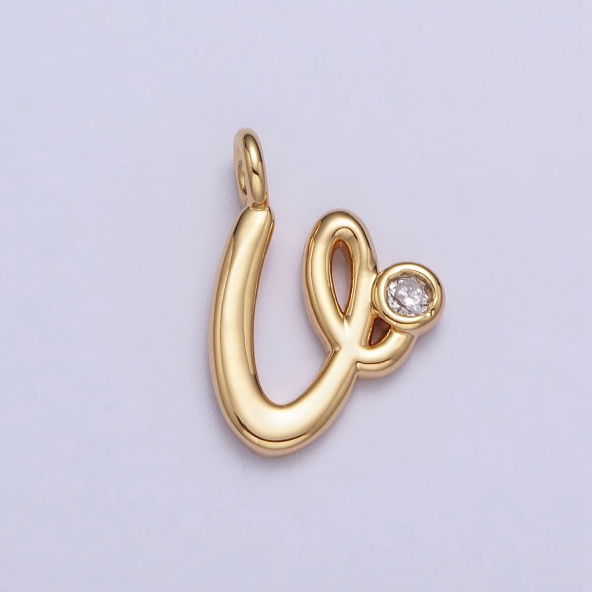 Gold Initial Alphabet Lower Case Cursive Letter Clear CZ Personalized Charm | AC062 - AC087 - DLUXCA