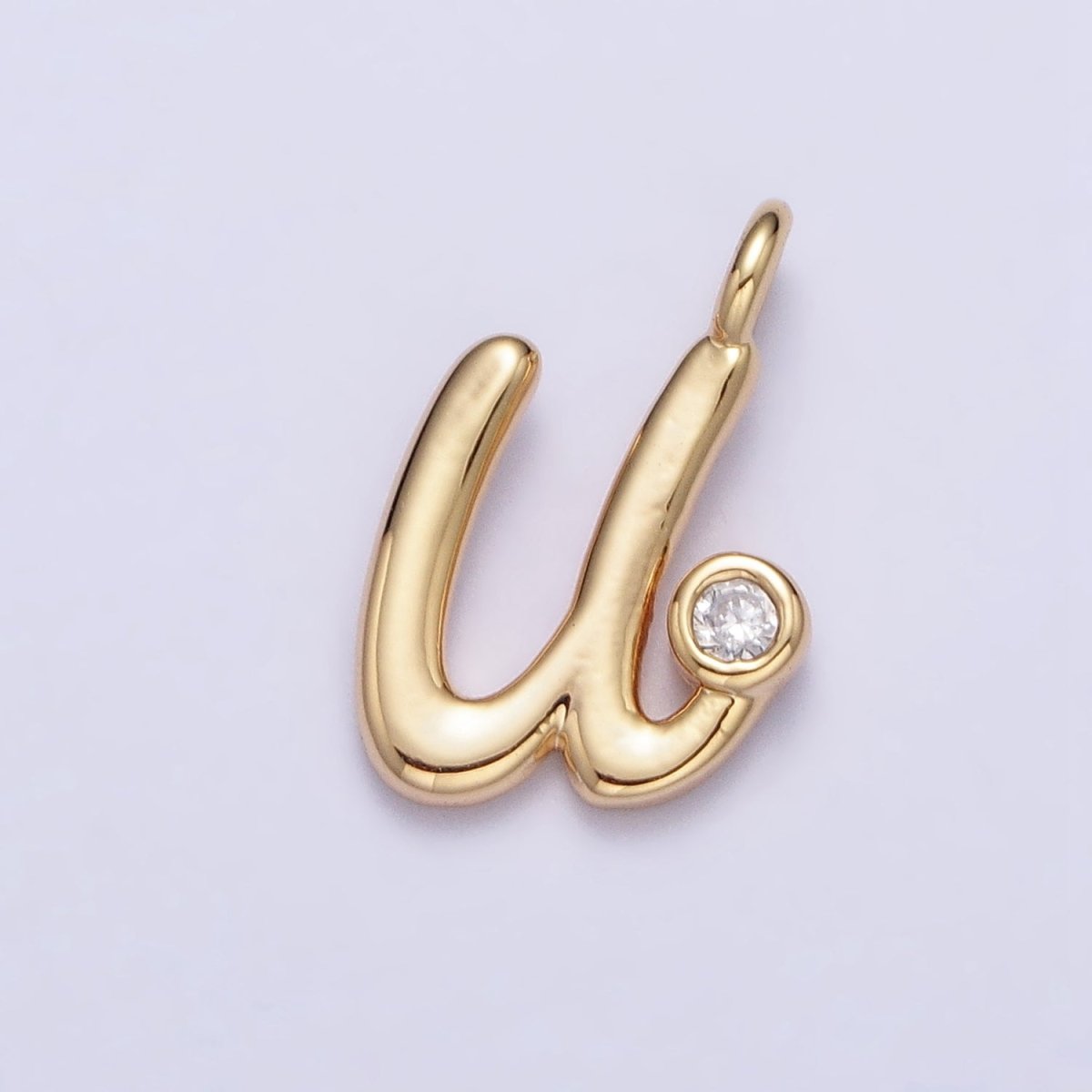 Gold Initial Alphabet Lower Case Cursive Letter Clear CZ Personalized Charm | AC062 - AC087 - DLUXCA