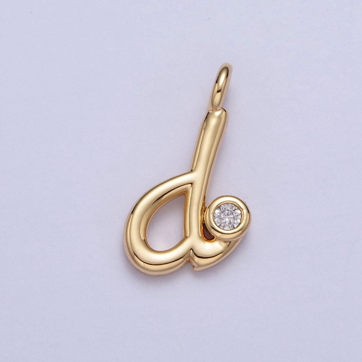 Gold Initial Alphabet Lower Case Cursive Letter Clear CZ Personalized Charm | AC062 - AC087 - DLUXCA