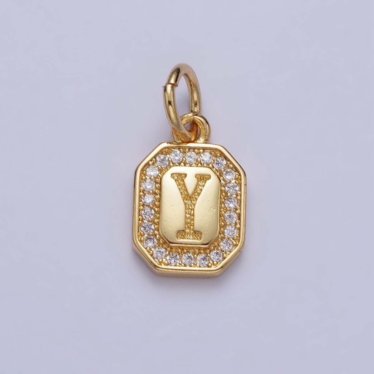 Gold Initial Letter A-Z Clear Micro Paved CZ Hexagonal Mini Charm | AD-431 - AD-456 - DLUXCA