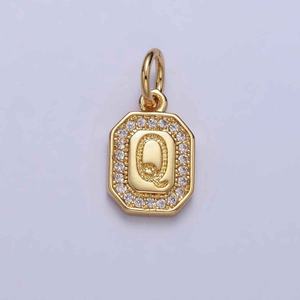 Gold Initial Letter A-Z Clear Micro Paved CZ Hexagonal Mini Charm | AD-431 - AD-456 - DLUXCA