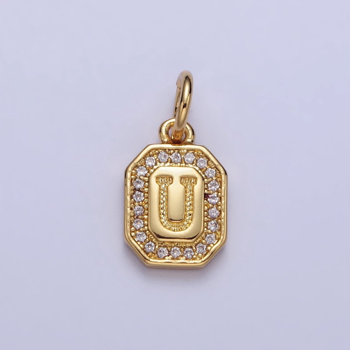 Gold Initial Letter A-Z Clear Micro Paved CZ Hexagonal Mini Charm | AD-431 - AD-456 - DLUXCA