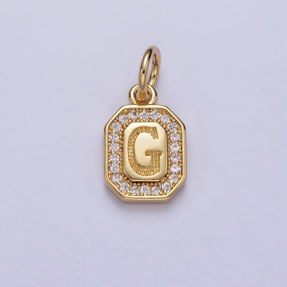 Gold Initial Letter A-Z Clear Micro Paved CZ Hexagonal Mini Charm | AD-431 - AD-456 - DLUXCA