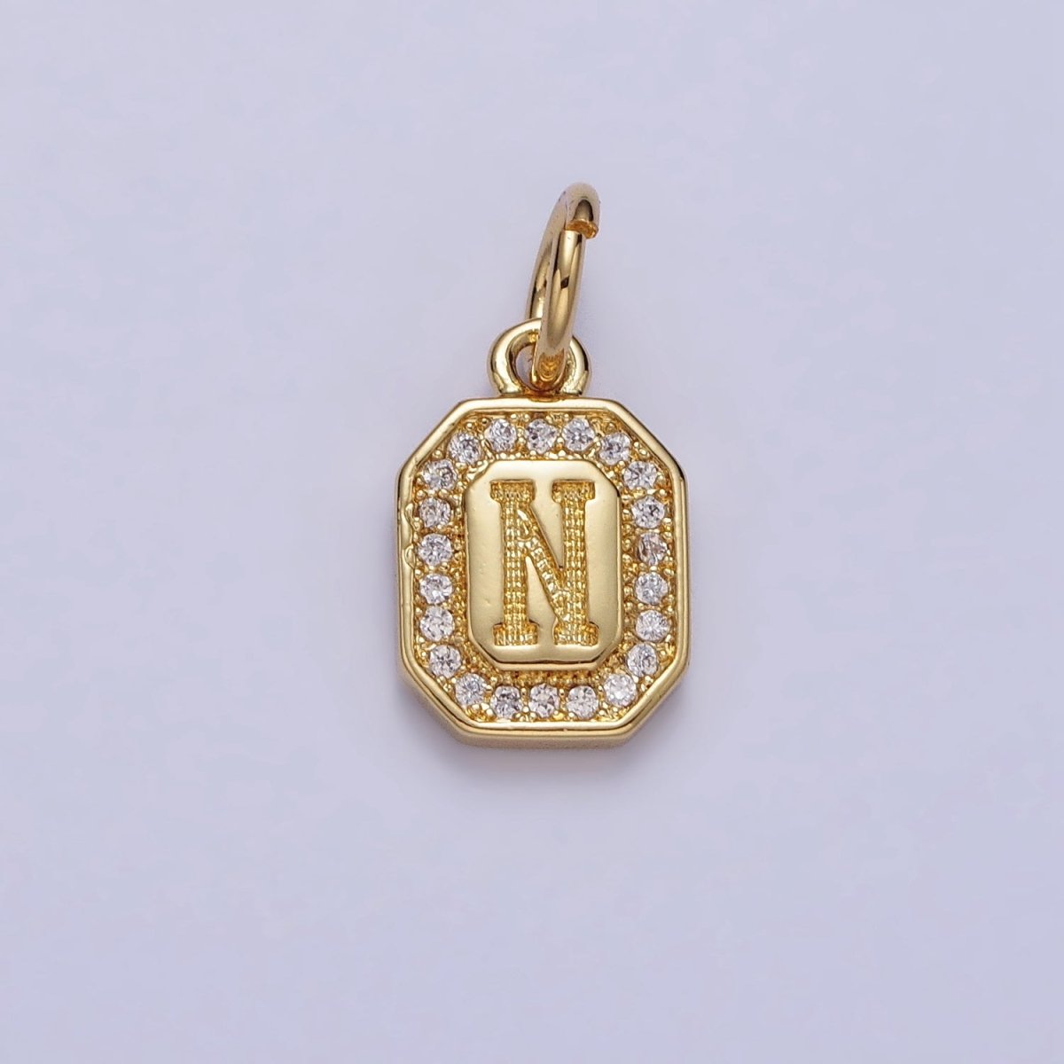 Gold Initial Letter A-Z Clear Micro Paved CZ Hexagonal Mini Charm | AD-431 - AD-456 - DLUXCA