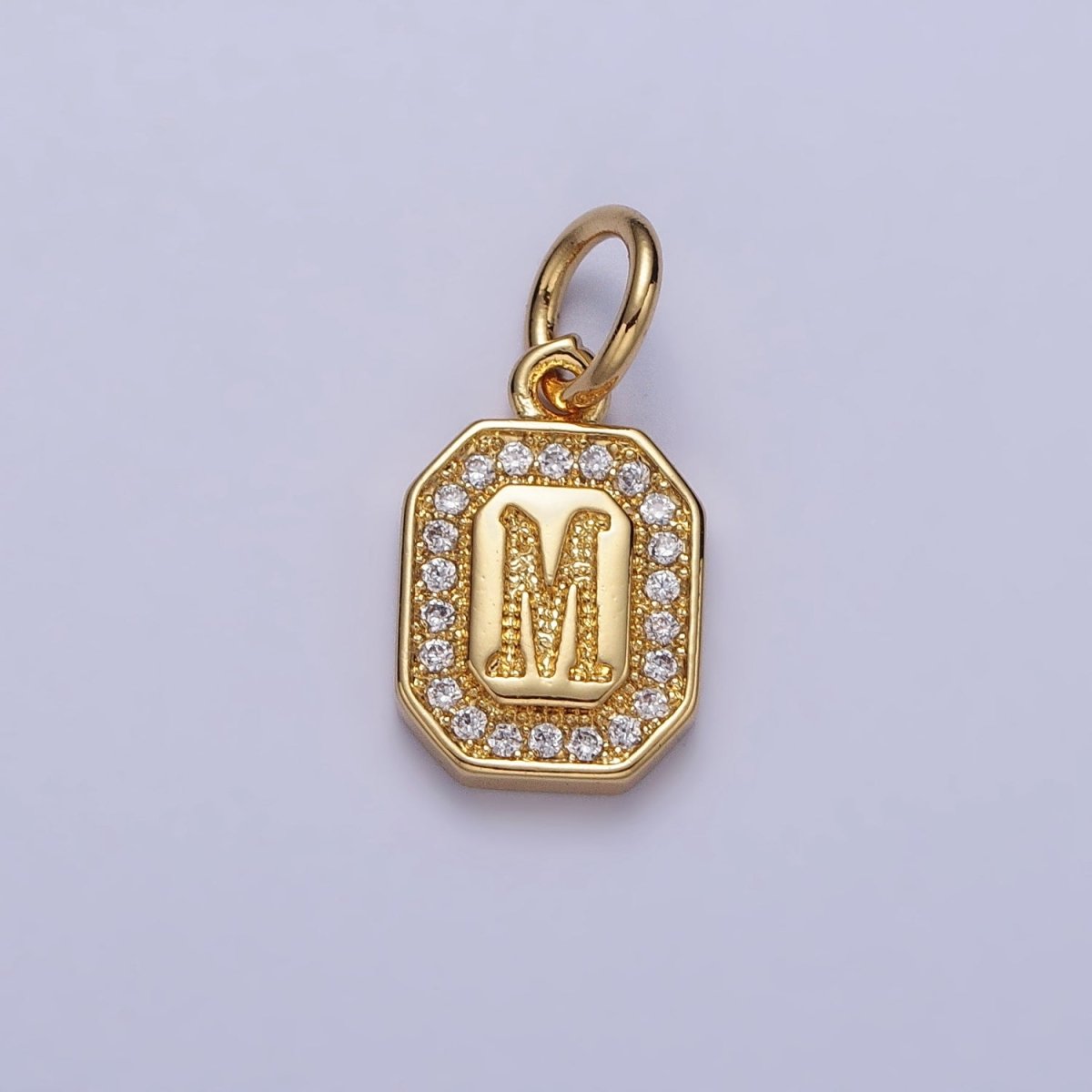 Gold Initial Letter A-Z Clear Micro Paved CZ Hexagonal Mini Charm | AD-431 - AD-456 - DLUXCA